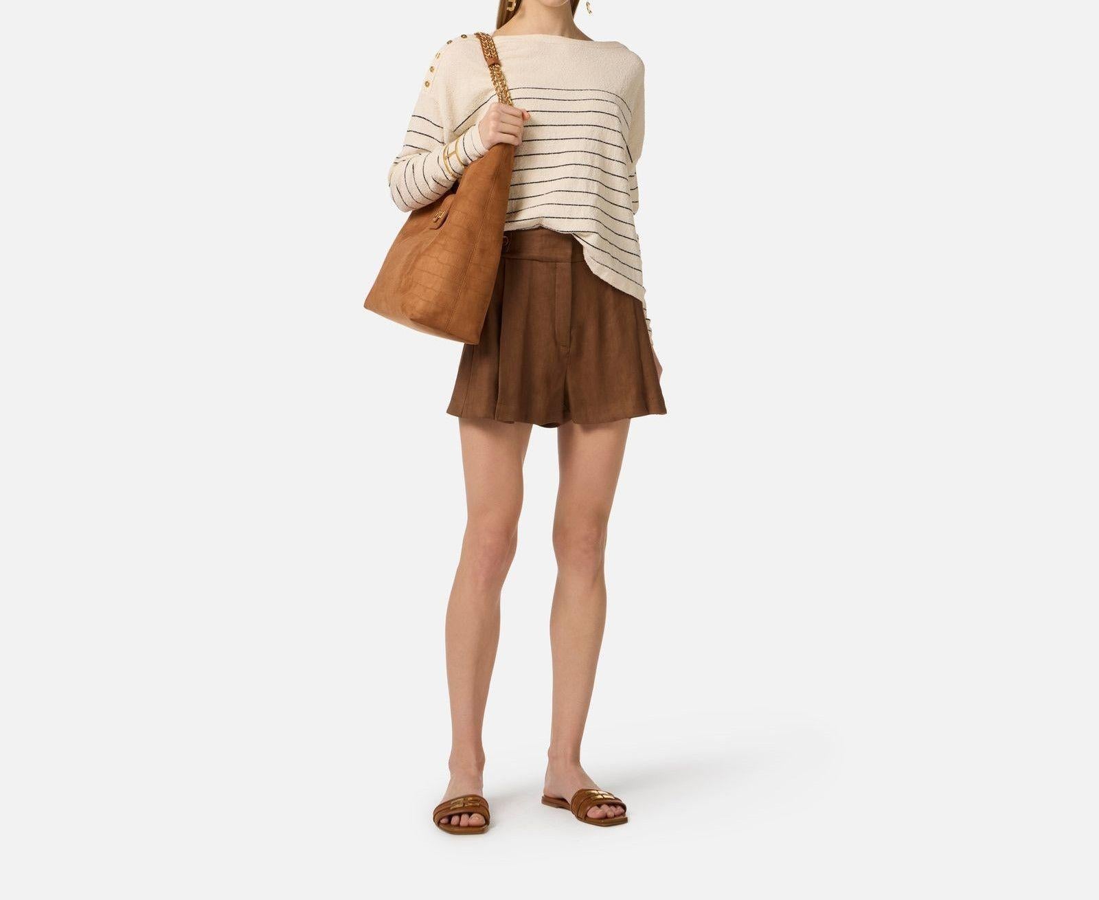 Shorts in lino con cinturini - Elisabetta Franchi SH01162E2 600 ELISABETTA FRANCHI 