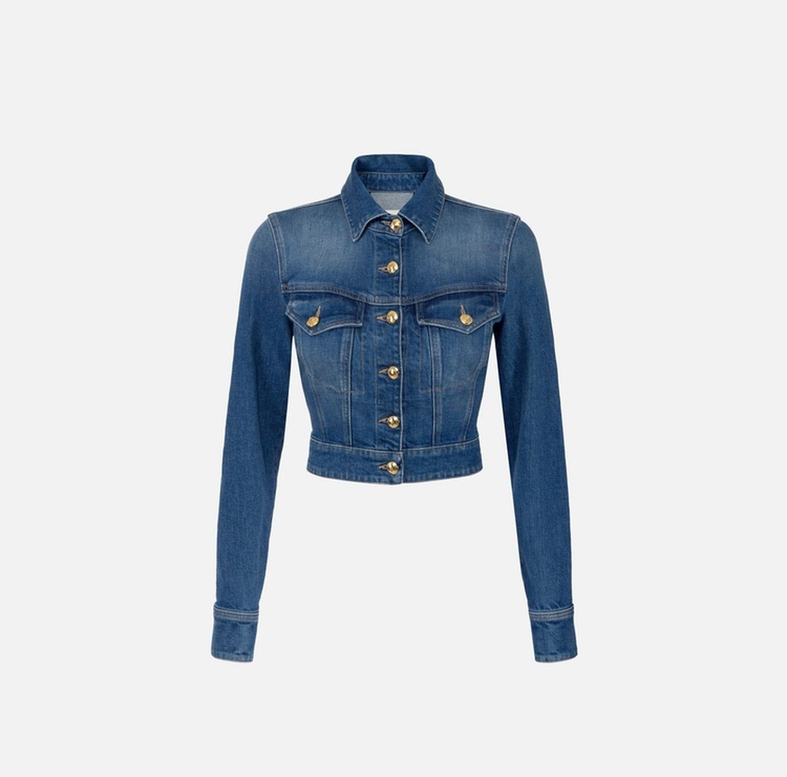 Giubbotto cropped in denim - Elisabetta Franchi BJ37I51E2 139 ELISABETTA FRANCHI 