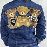Giubbotto corto in denim con orsetti