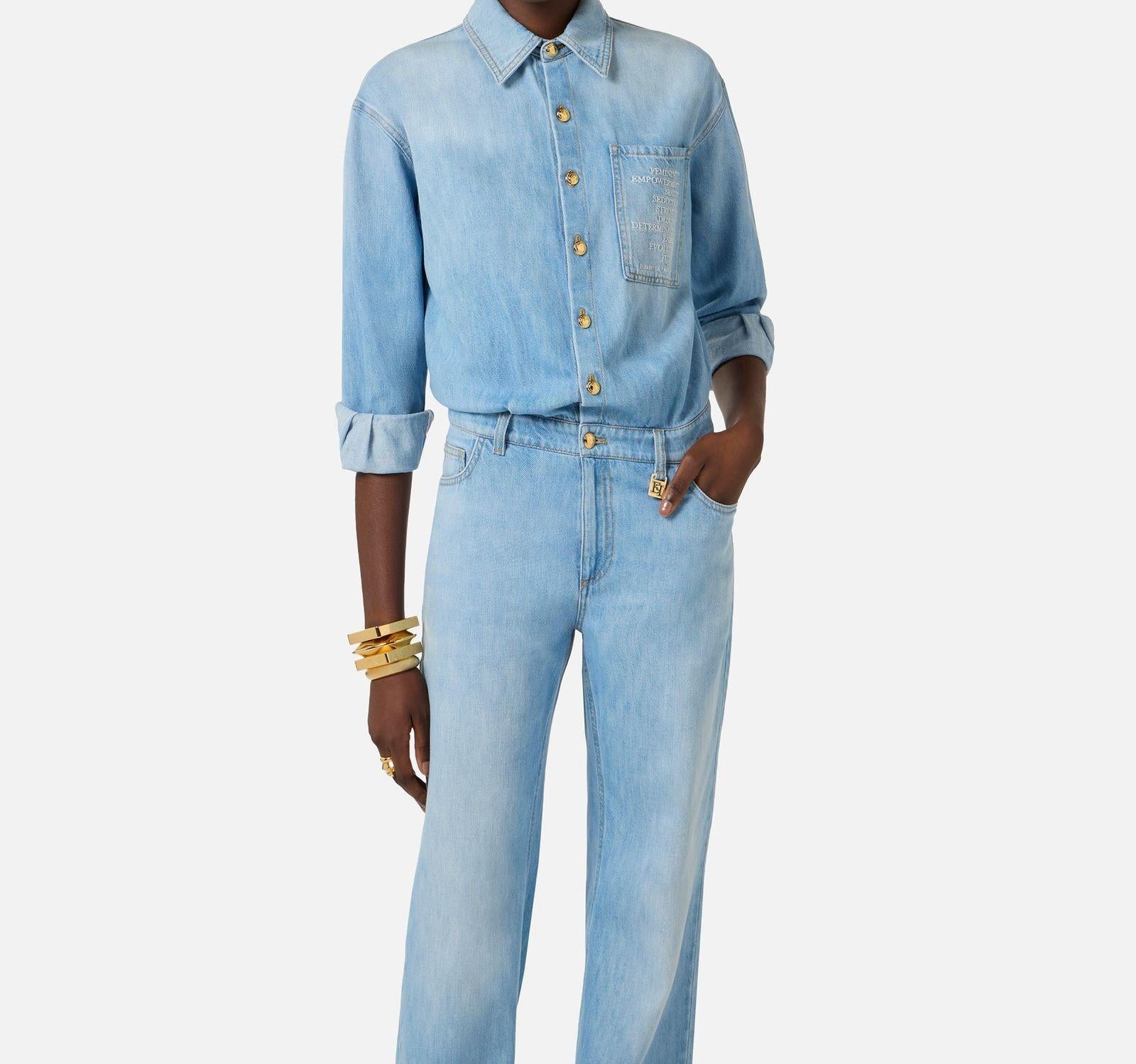 Tuta denim con lettering - Elisabetta Franchi TJ44D61E2 192 ELISABETTA FRANCHI 