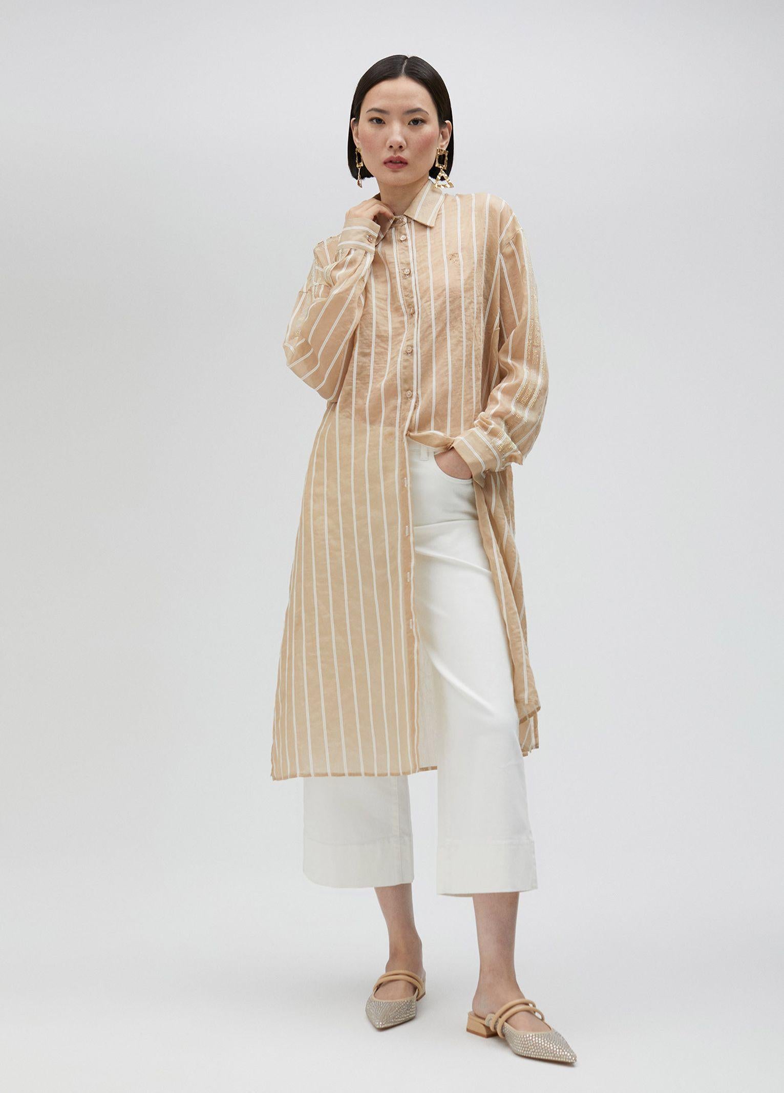 Camicia lunga trasparente a righe LS2515045 050 LOLA 