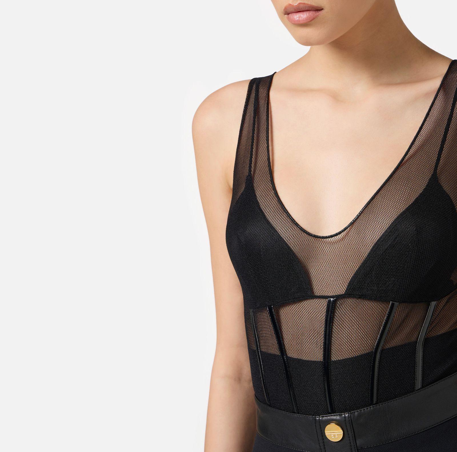 Body in tulle con dettagli in vinile BO00256E2 110 ELISABETTA FRANCHI 