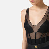 Body in tulle con dettagli in vinile BO00256E2 110 ELISABETTA FRANCHI 
