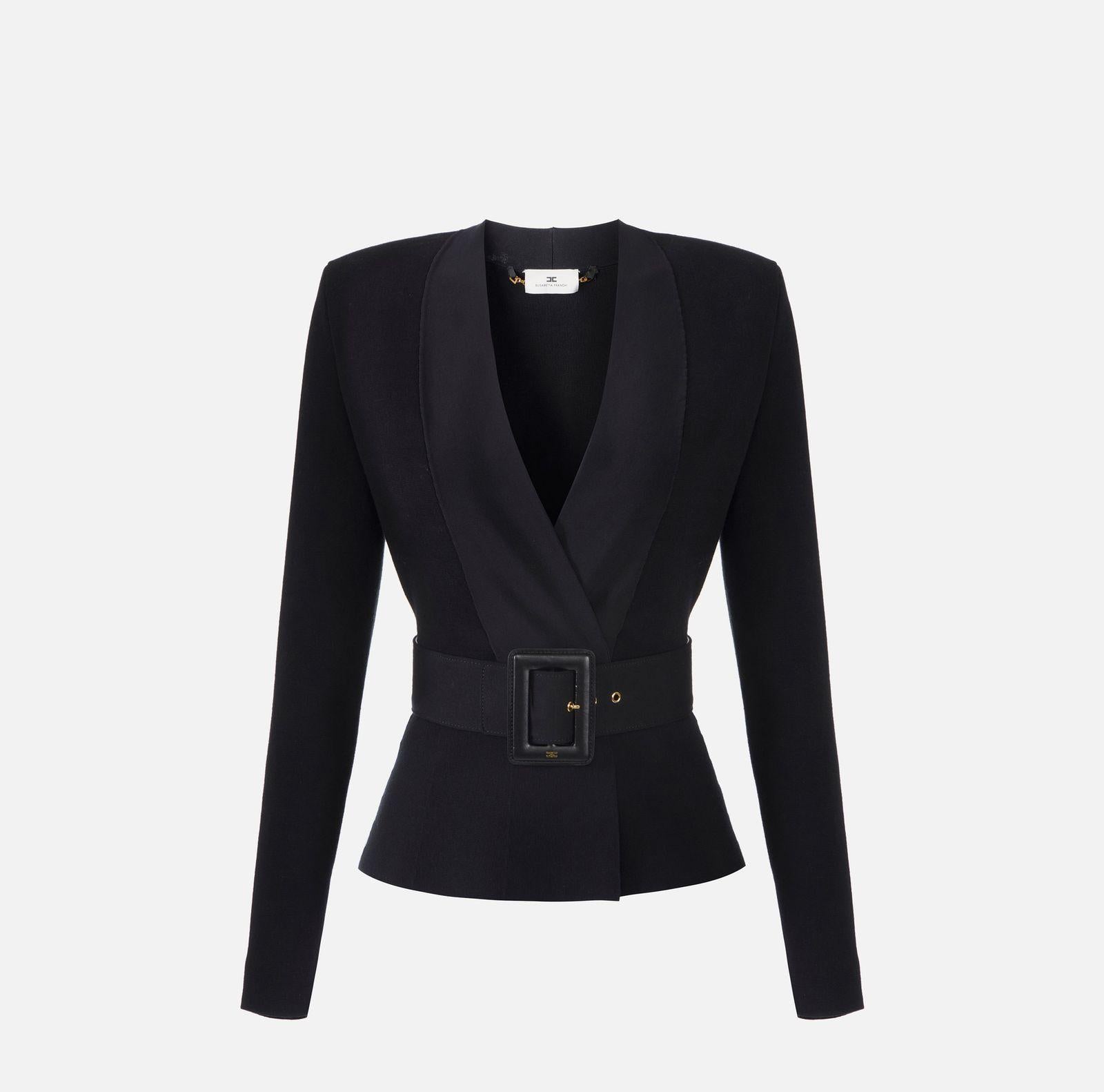 Giacca in maglia con cintura - Elisabetta Franchi MK48S57E2 110 ELISABETTA FRANCHI 