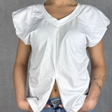 T- shirt scollo a V con manica a sbuffo