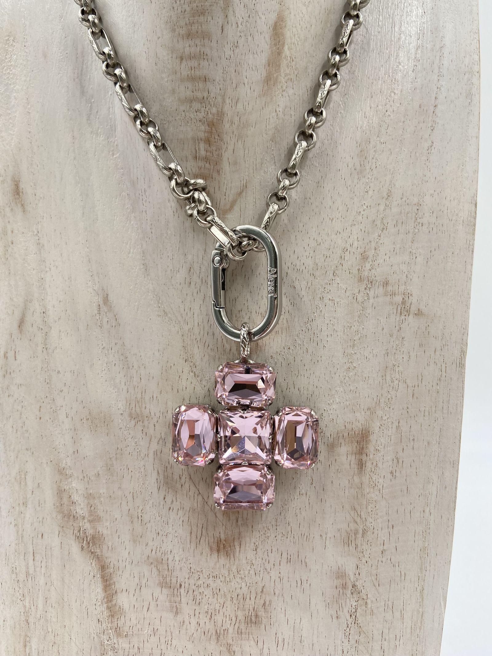 Ciondolo Croce Quadrata Rosa - Alevà CROCEQUADRA ARGENTOROSA ALEVA' 
