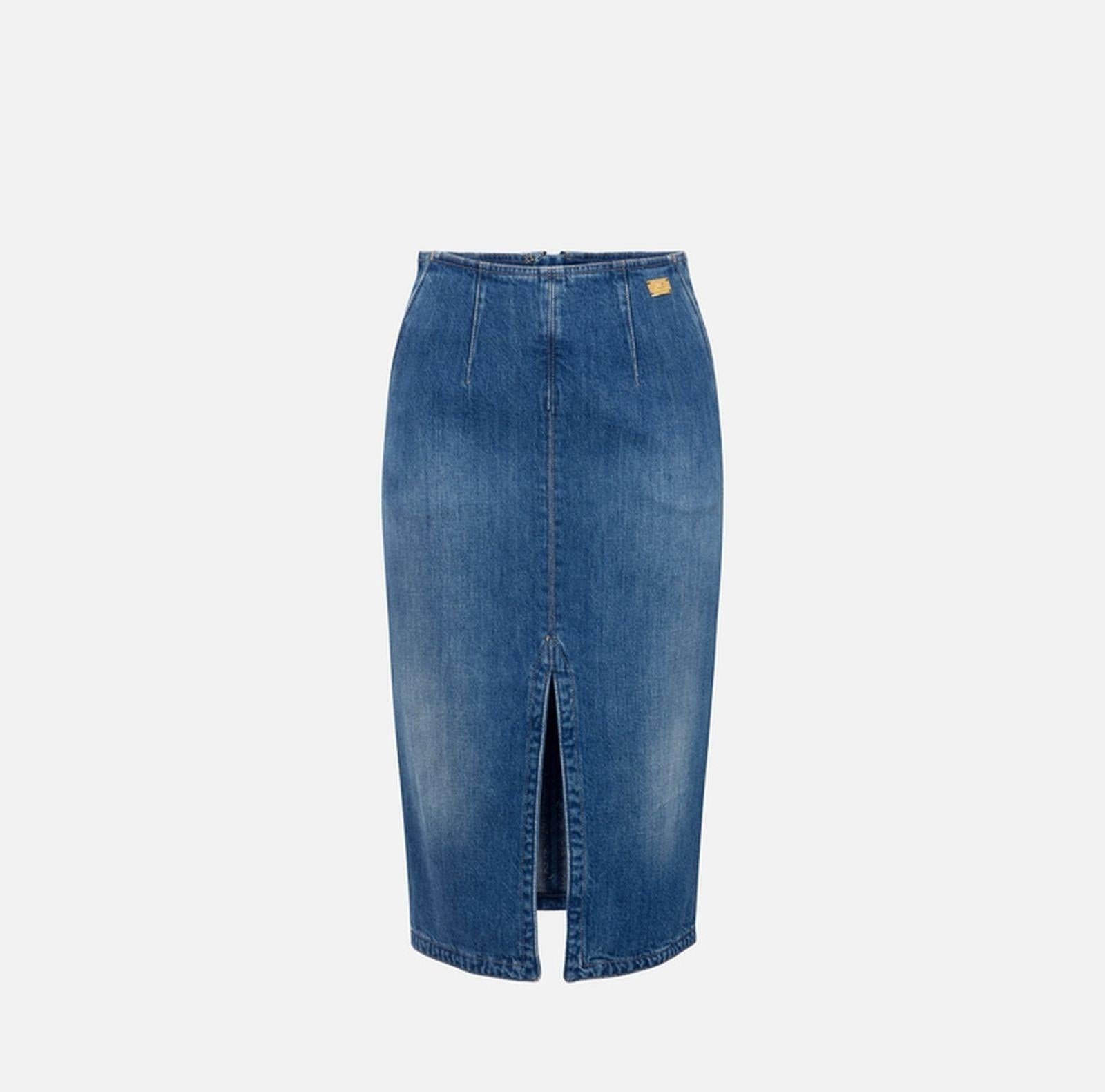 Gonna in denim con spacco - Elisabetta Franchi GJ35N51E2 139 ELISABETTA FRANCHI 