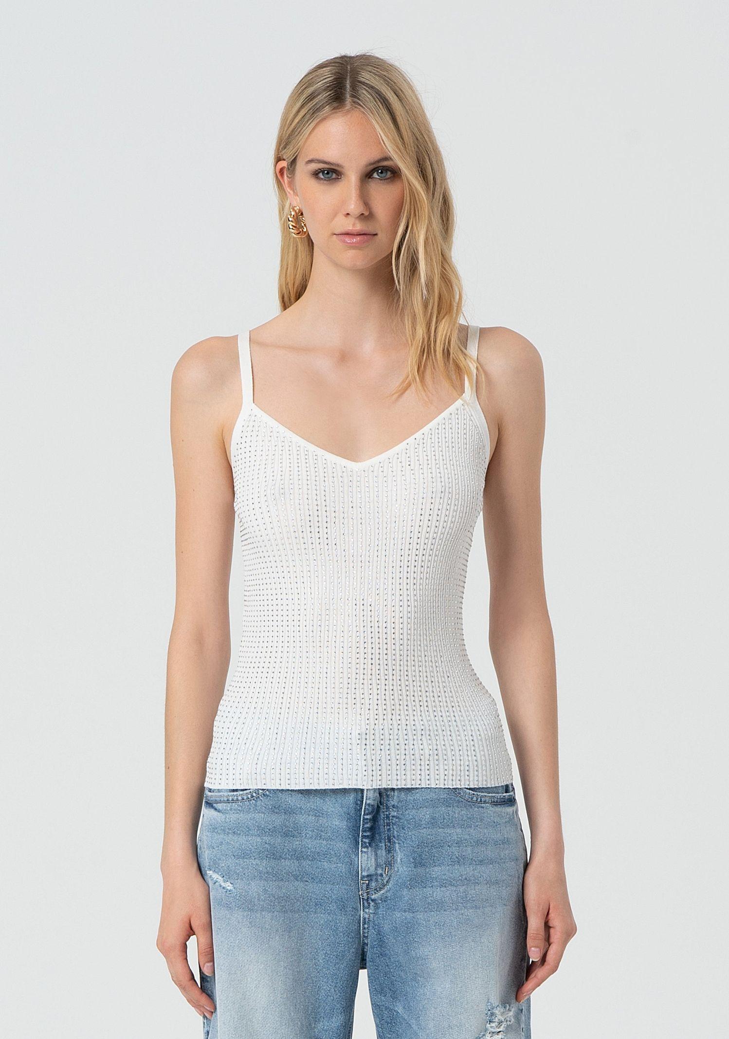 Top a canotta con strass FR25ST4006K410J9 108 FRACOMINA 