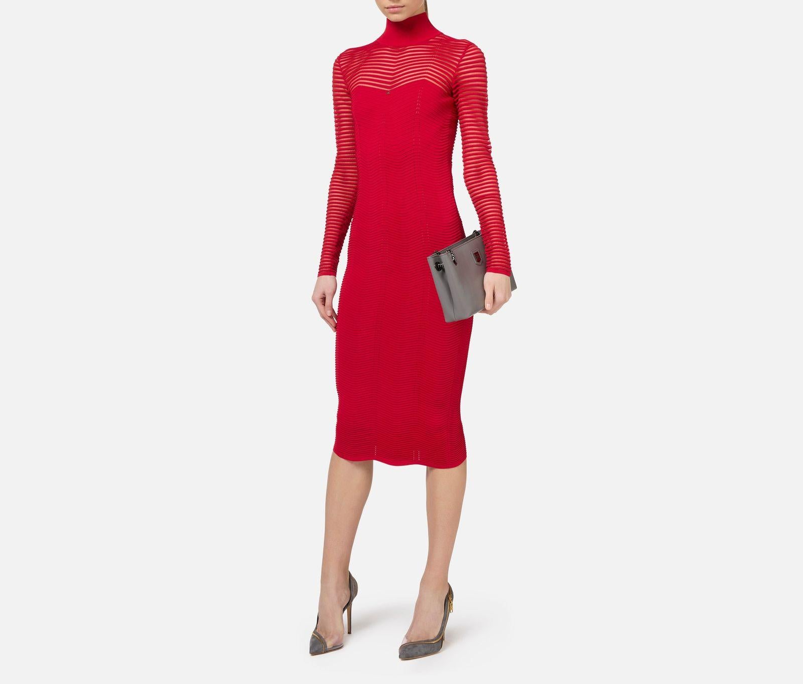 Abito midi con motivo chevron e maniche lunghe AM02B46E2 CG5 ELISABETTA FRANCHI 