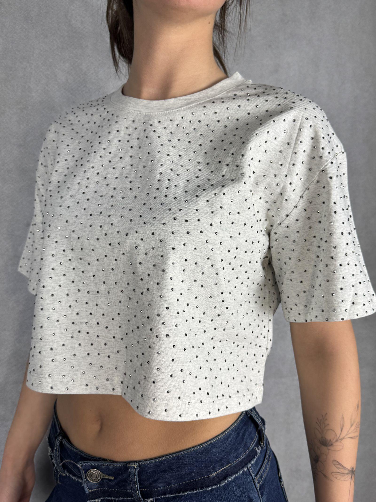 T- shirt girocollo con strass L8586 MELANGE OFELIA 
