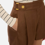 Shorts in lino con cinturini - Elisabetta Franchi SH01162E2 600 ELISABETTA FRANCHI 