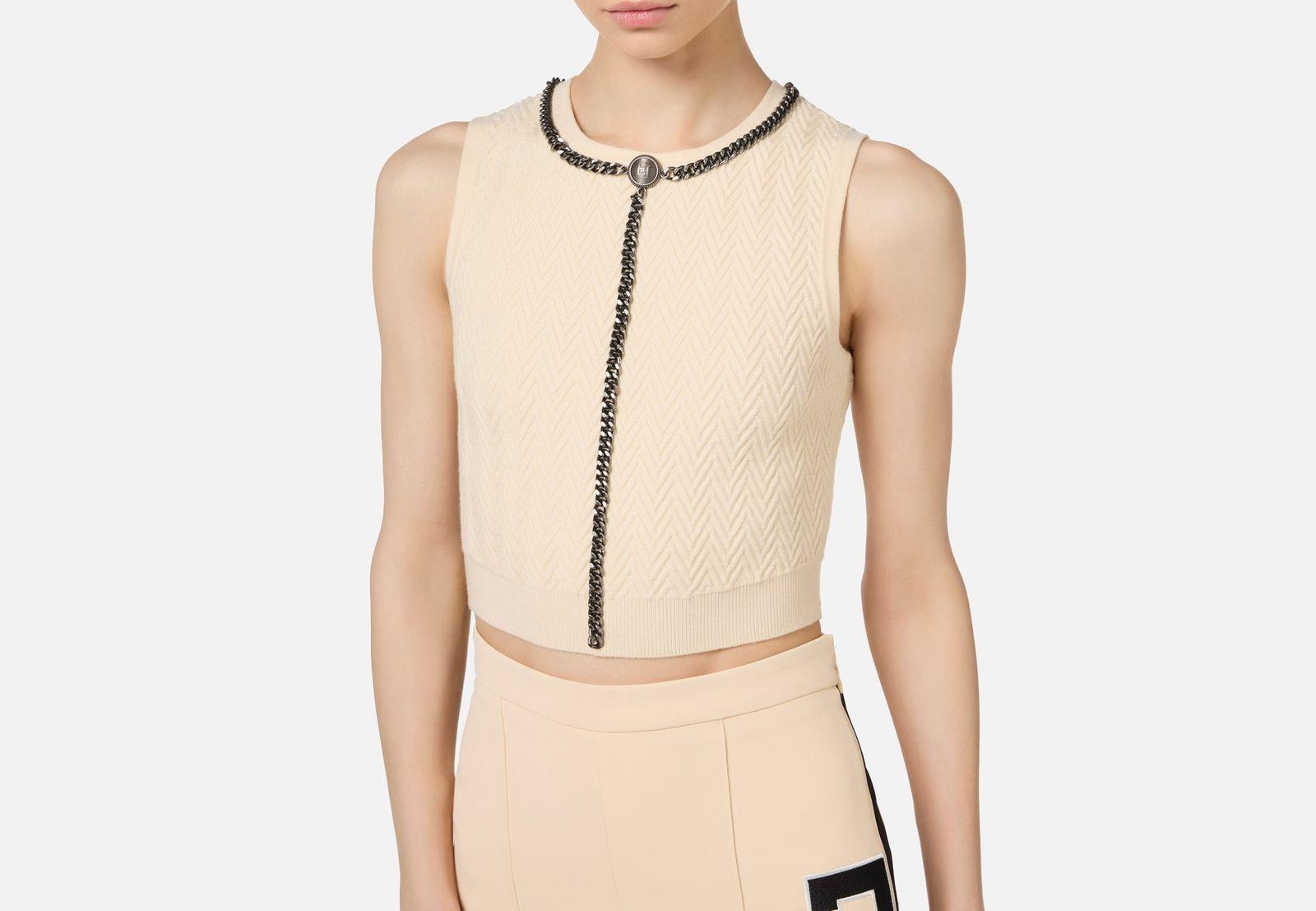 Top punta resca con catena - Elisabetta Franchi TK37B47E2 193 ELISABETTA FRANCHI 