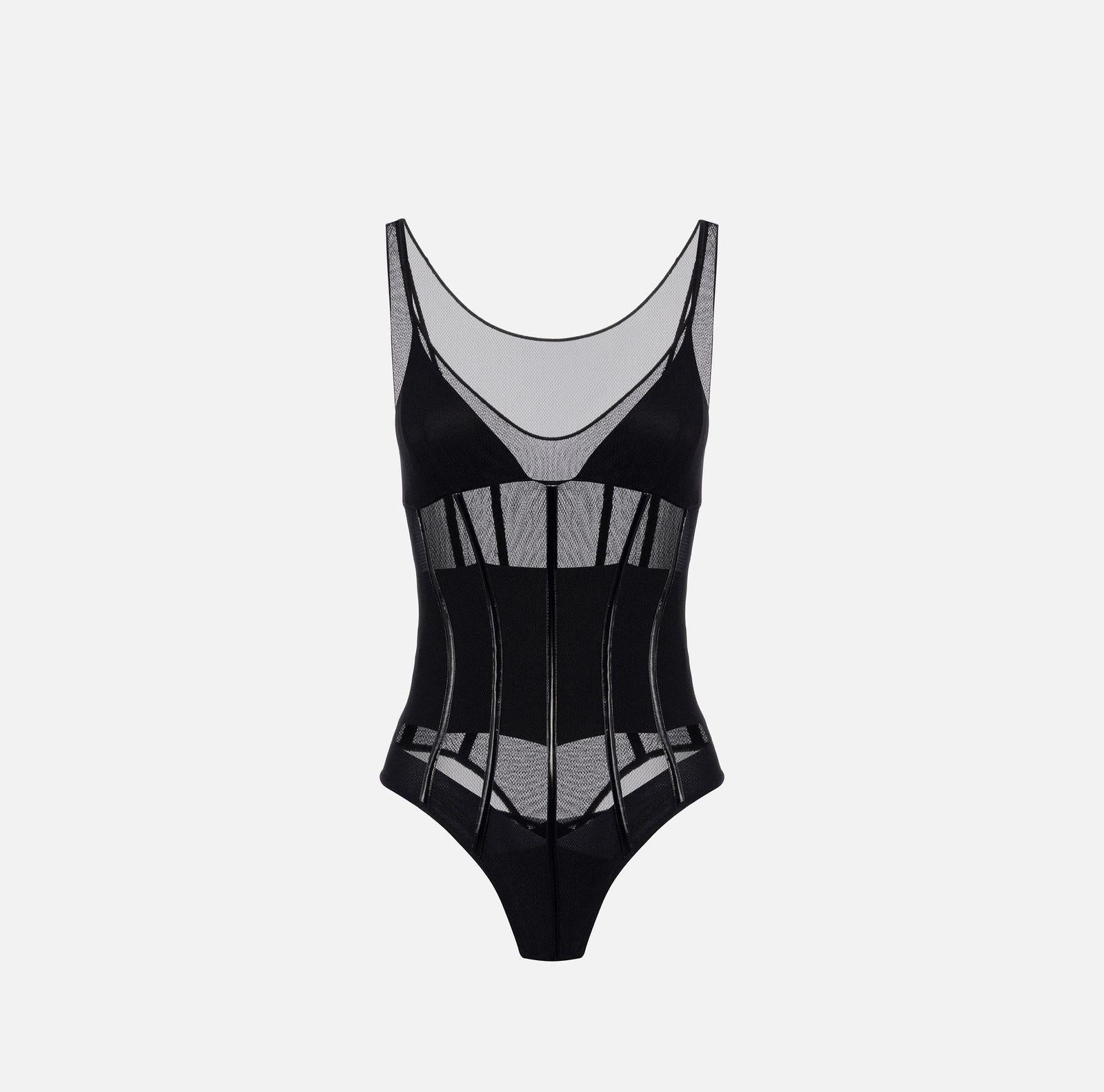 Body in tulle con dettagli in vinile BO00256E2 110 ELISABETTA FRANCHI 