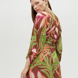 Abito lungo kimono con stampa foglie