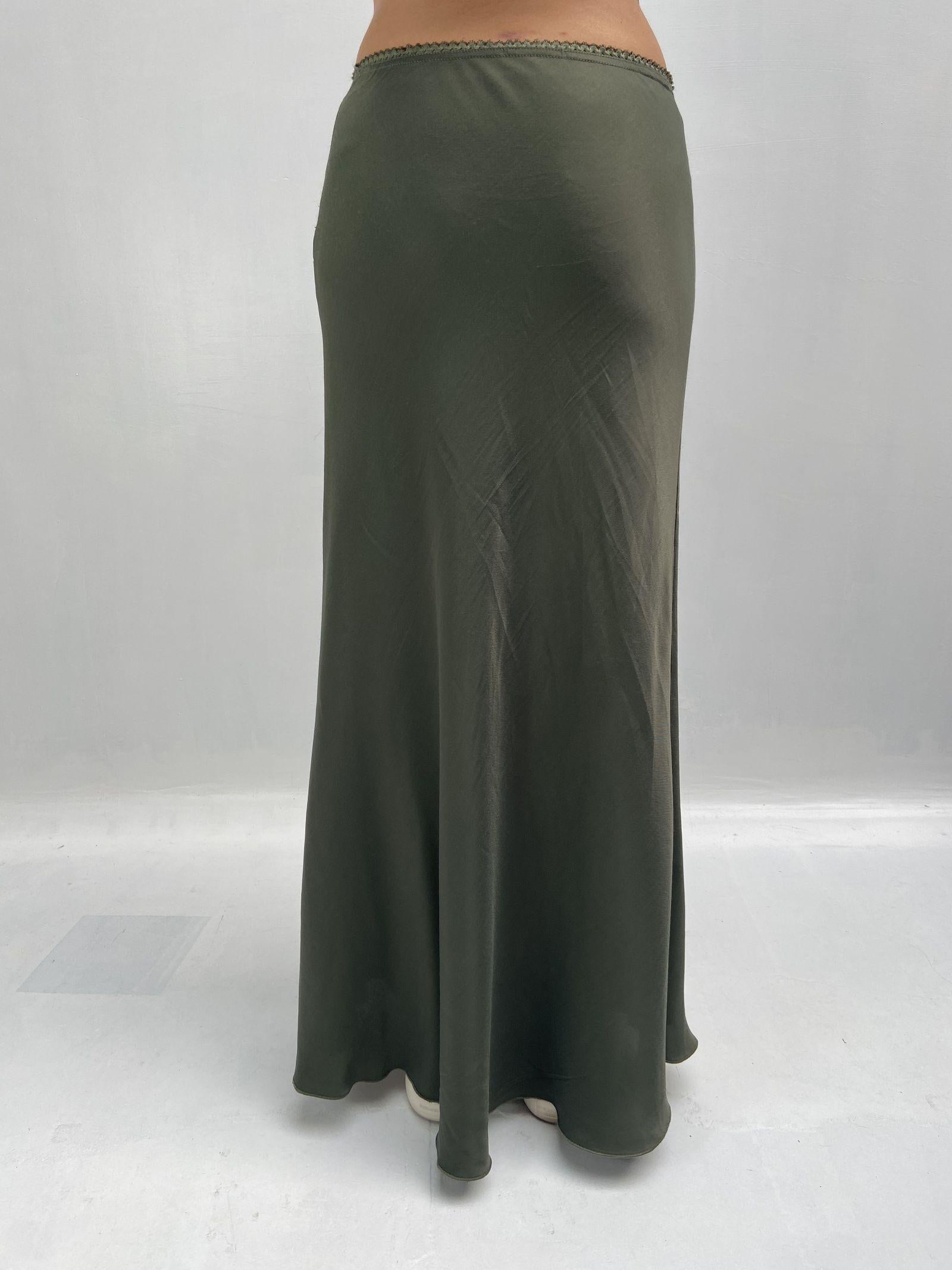 Gonna satinata con passamaneria in vita 887613 VERDE OFELIA 
