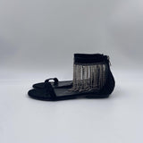 Sandalo basso con frange e strass