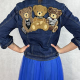 Giubbotto corto in denim con orsetti