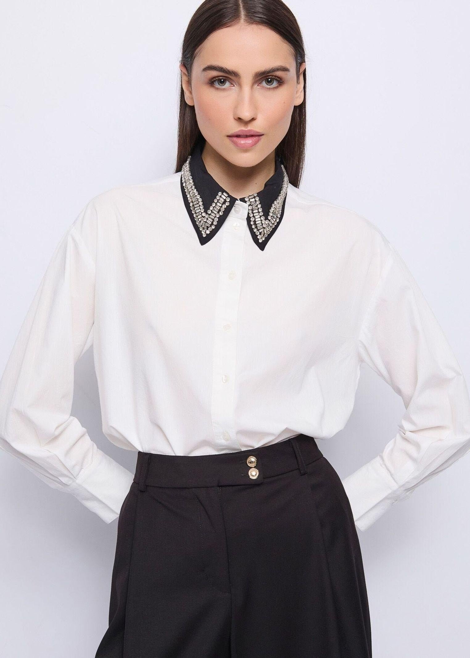 Camicia in popeline con strass 521FD45012 521045-01 GAUDI' 