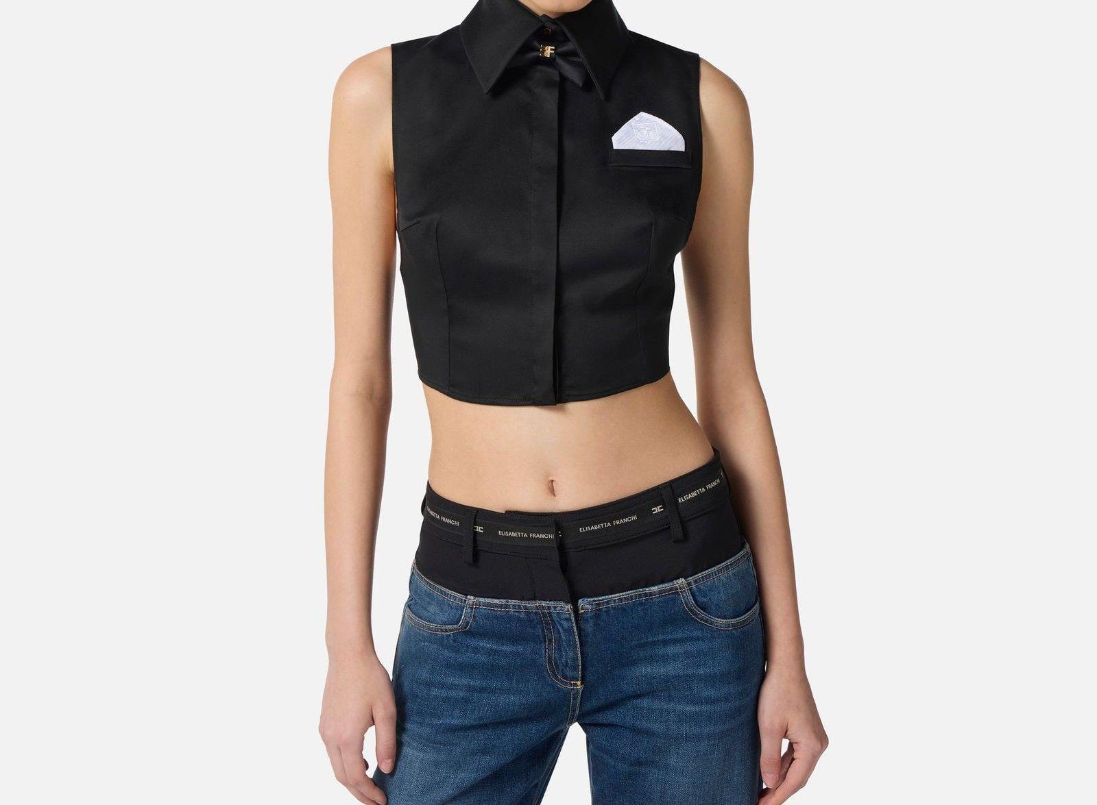 Camicia cropped con papillon - Elisabetta Franchi CA10556E2 110 ELISABETTA FRANCHI 