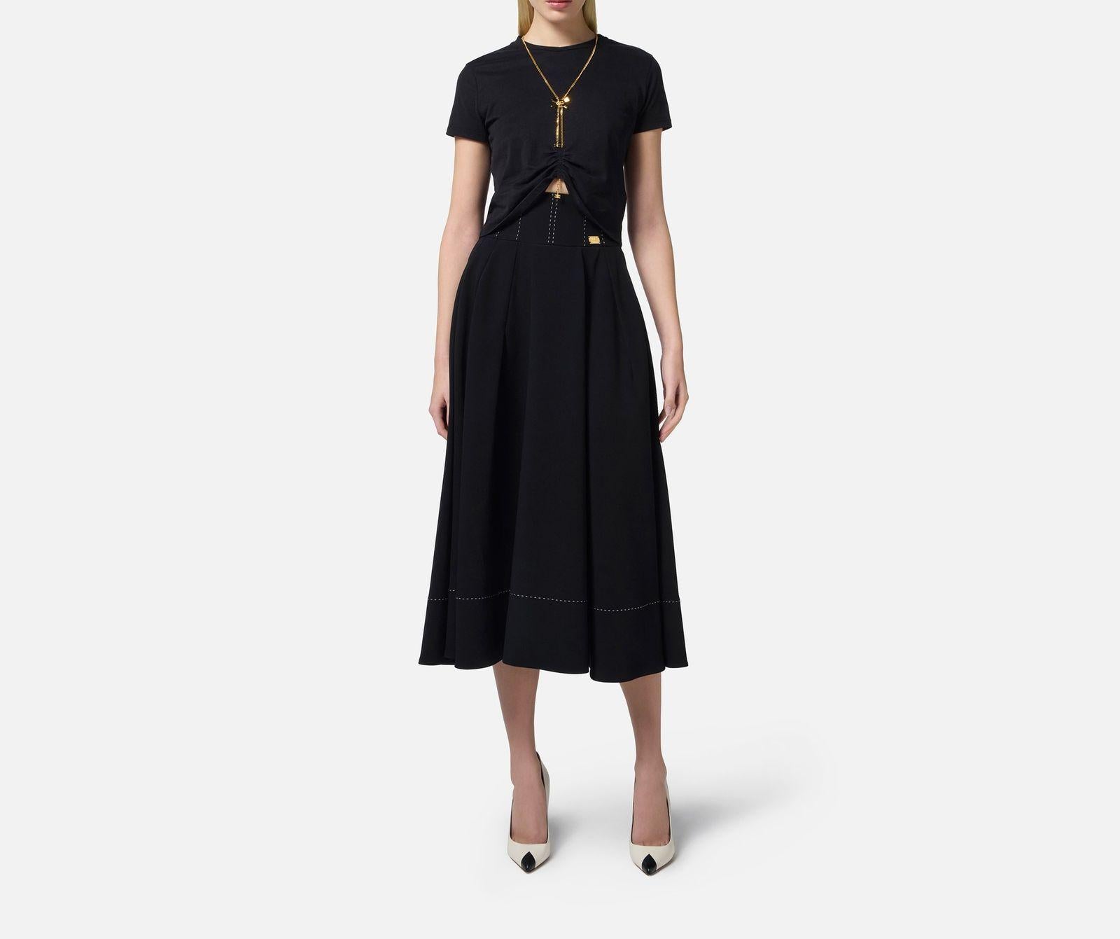 Maglia in jersey con collana a fiocco - Elisabetta Franchi MA00651E2 110 ELISABETTA FRANCHI 