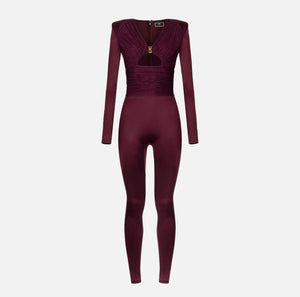 Tuta in lycra lucida con inserti plissè
