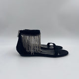 Sandalo basso con frange e strass