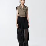 Pantalone cargo in georgette trasparente
