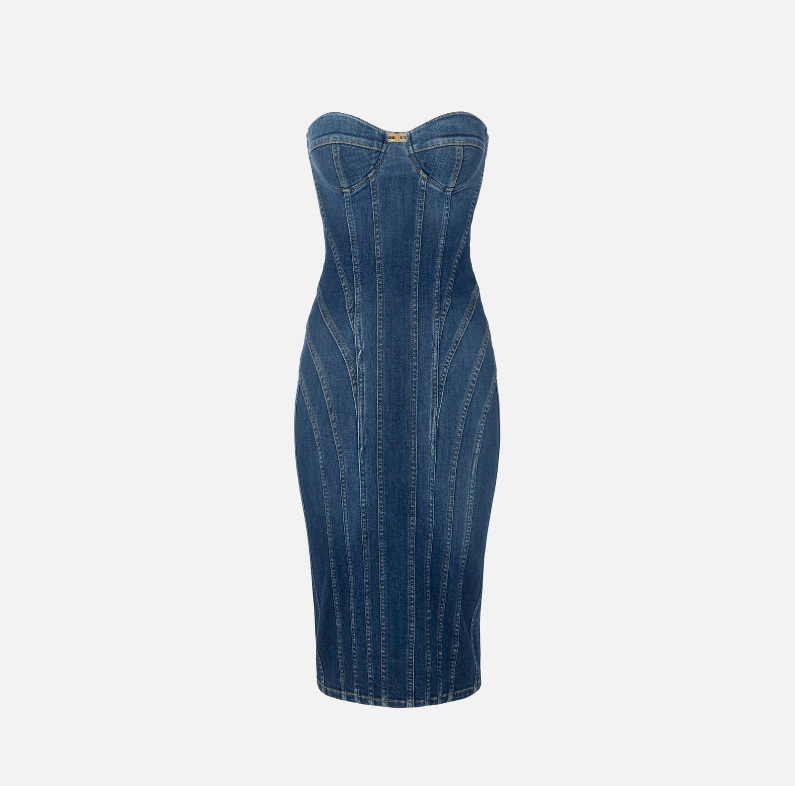 Abito bustier in denim - Elisabetta Franchi AJ44D56E2 104 ELISABETTA FRANCHI 
