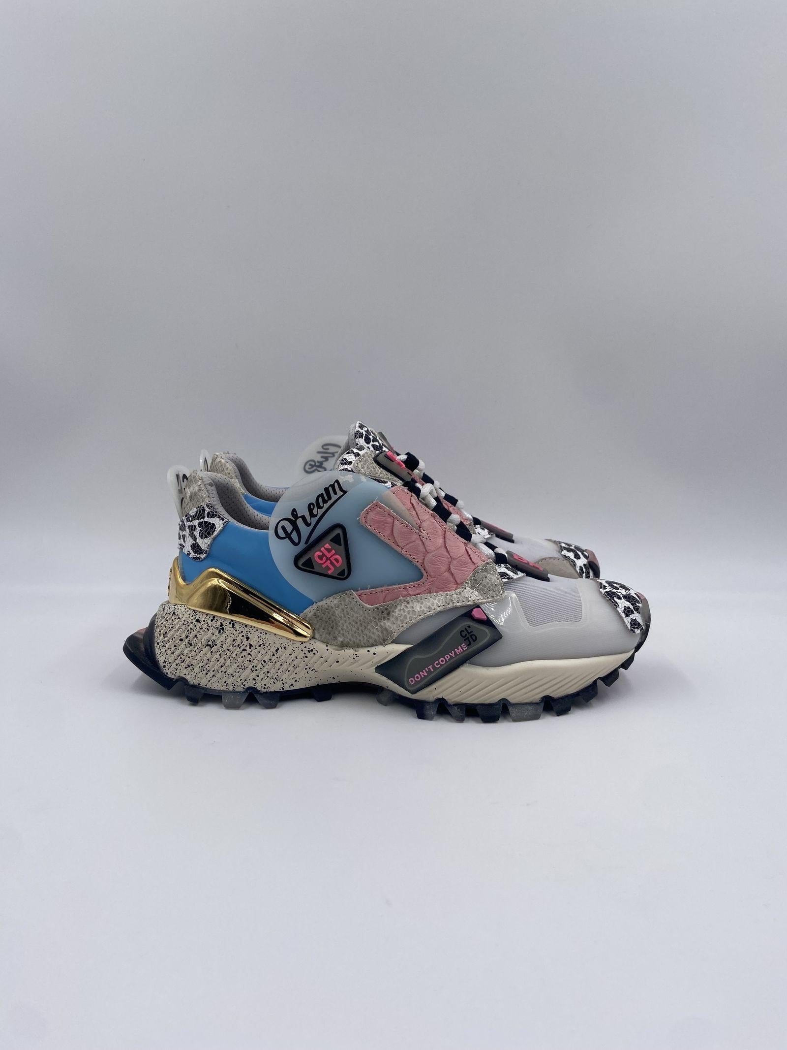 Sneakers rosa azzurro e oro 6F033 2013 CLJD 