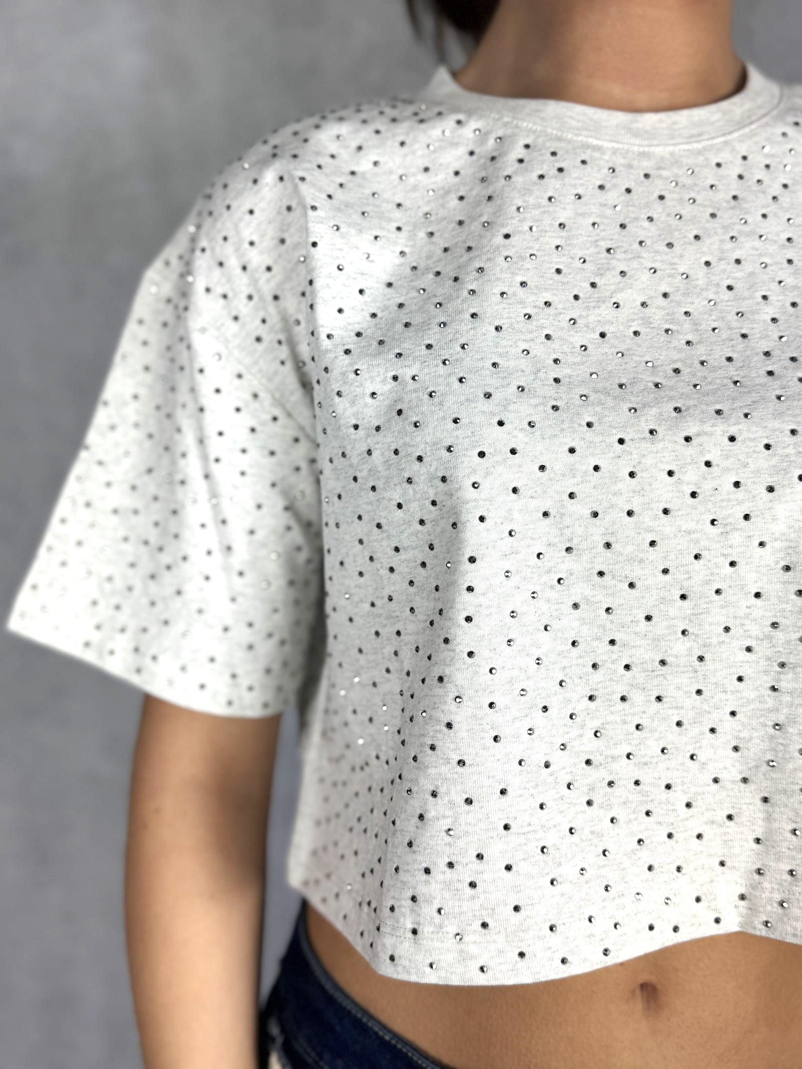 T- shirt girocollo con strass L8586 MELANGE OFELIA 