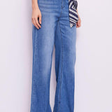 Jeans wide leg con foulard stampato