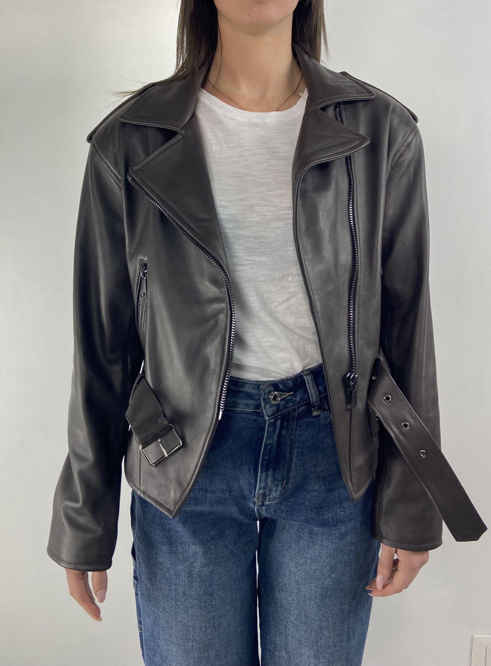 Giubbotto chiodo in pelle P104 NERO OFELIA 