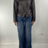 Giubbotto chiodo in pelle P104 NERO OFELIA 