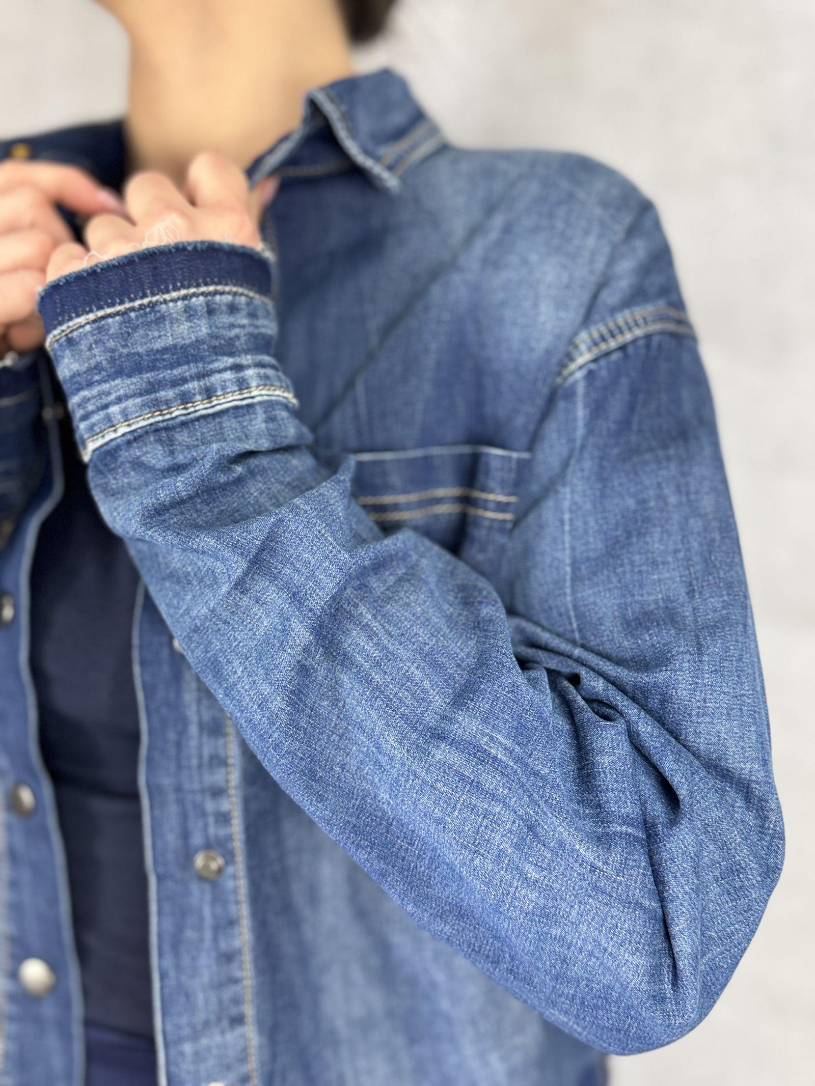 Camicia corta in denim medio scuro 224101JC768 DENIM OFELIA 