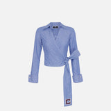 Camicia in popeline rigato con fusciacca ricamata CAS744E3 CL7 ELISABETTA FRANCHI 
