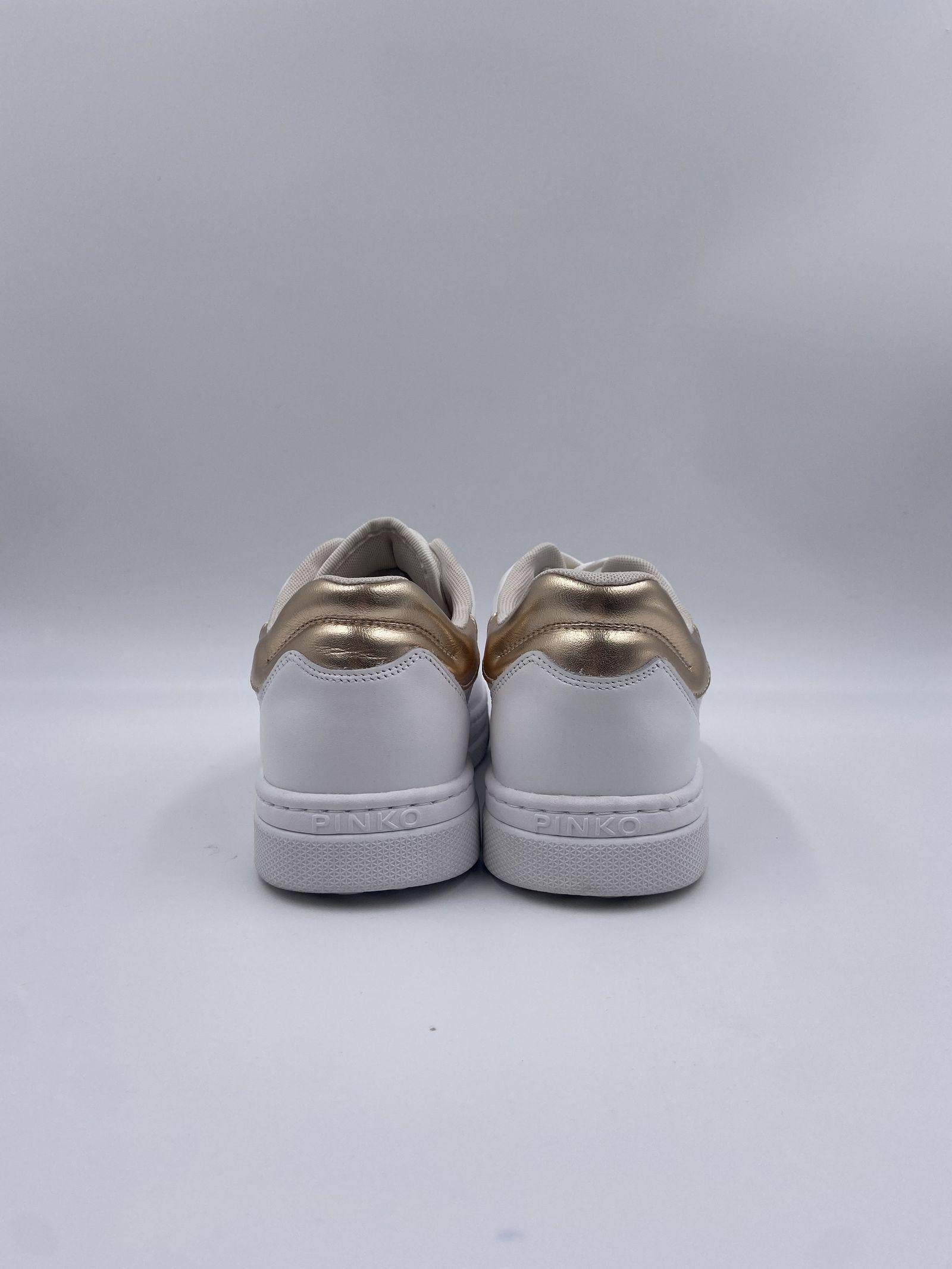 Sneakers tennis in pelle con dettagli metallizzati SS0049P035 ZHC PINKO 