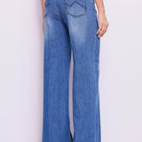 Jeans wide leg con foulard stampato