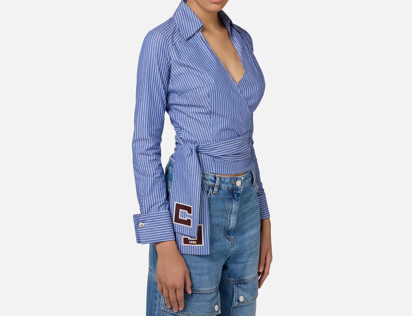 Camicia in popeline rigato con fusciacca ricamata CAS744E3 CL7 ELISABETTA FRANCHI 