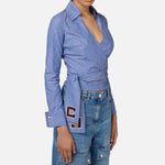 Camicia in popeline rigato con fusciacca ricamata CAS744E3 CL7 ELISABETTA FRANCHI 