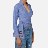 Camicia in popeline rigato con fusciacca ricamata CAS744E3 CL7 ELISABETTA FRANCHI 