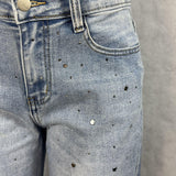 Jeans vita alta e gamba larga con strass