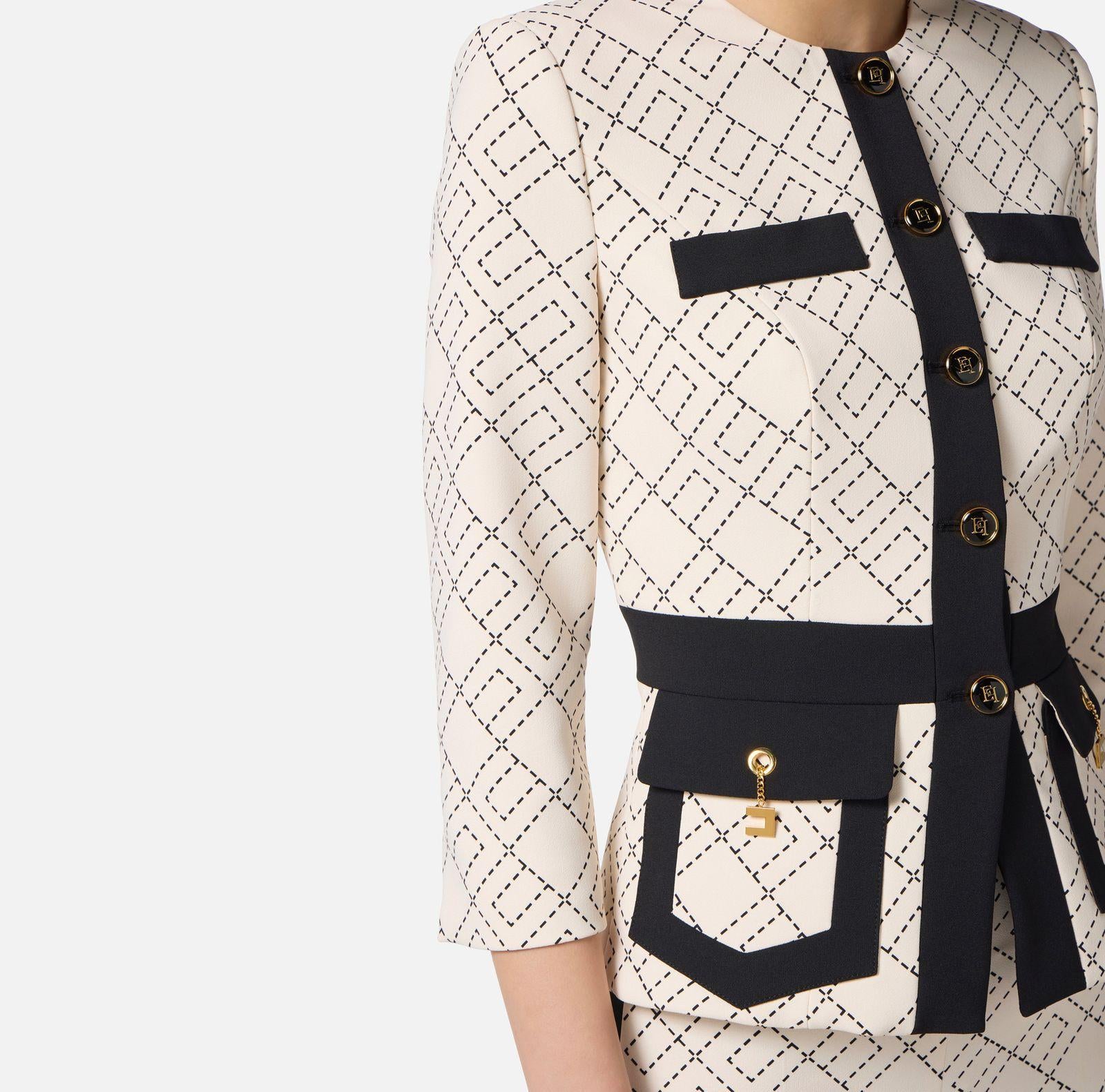 Giacca bicolor in doppio crepe - Elisabetta Franchi GIS0156E2 EF1 ELISABETTA FRANCHI 