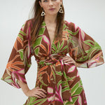 Abito lungo kimono con stampa foglie MS2516021 256 MAITE 