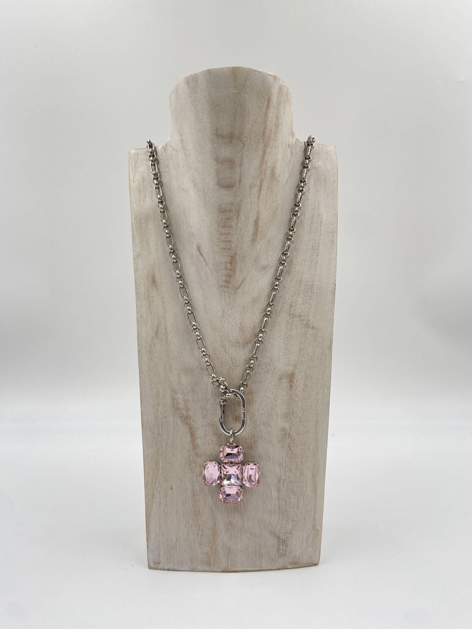 Ciondolo Croce Quadrata Rosa - Alevà CROCEQUADRA ARGENTOROSA ALEVA' 