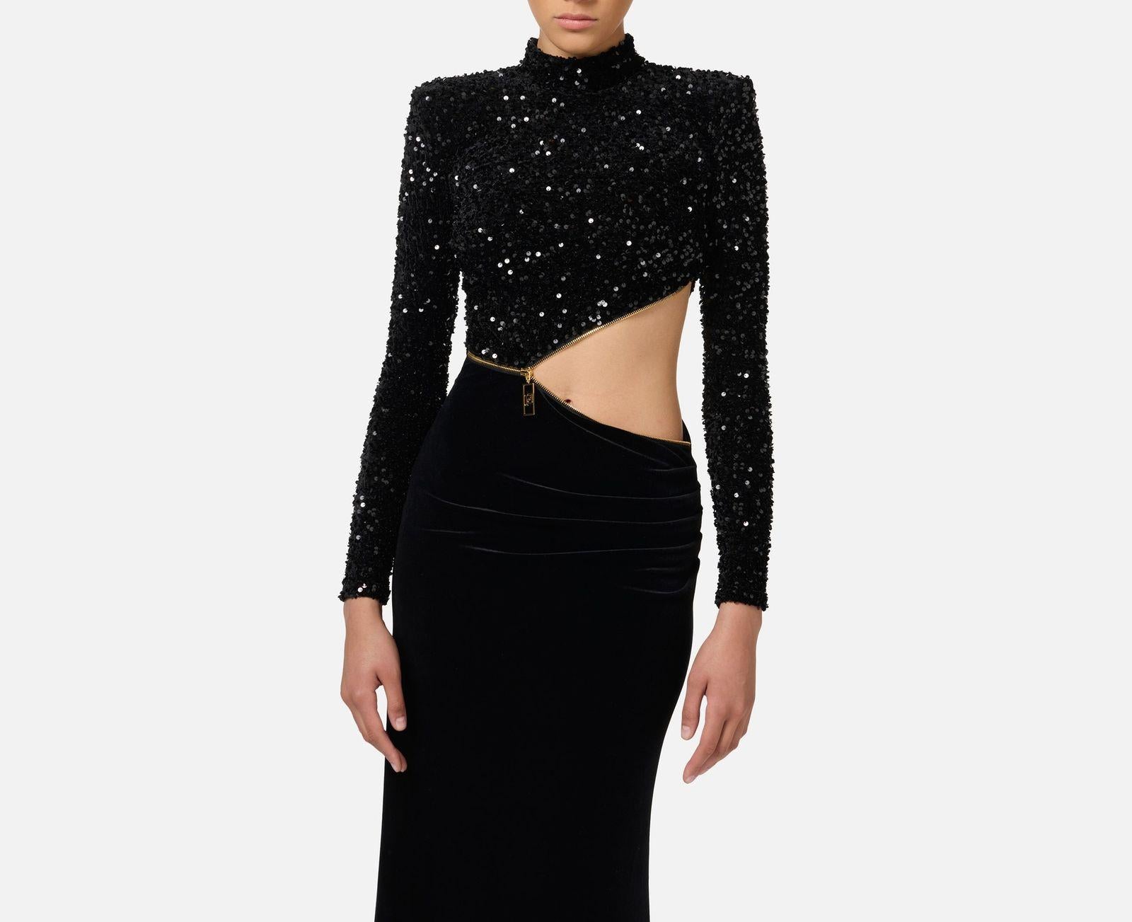 Abito Red Carpet in ciniglia ricamata con paillettes - Elisabetta Franchi AB73647E2 110 ELISABETTA FRANCHI 