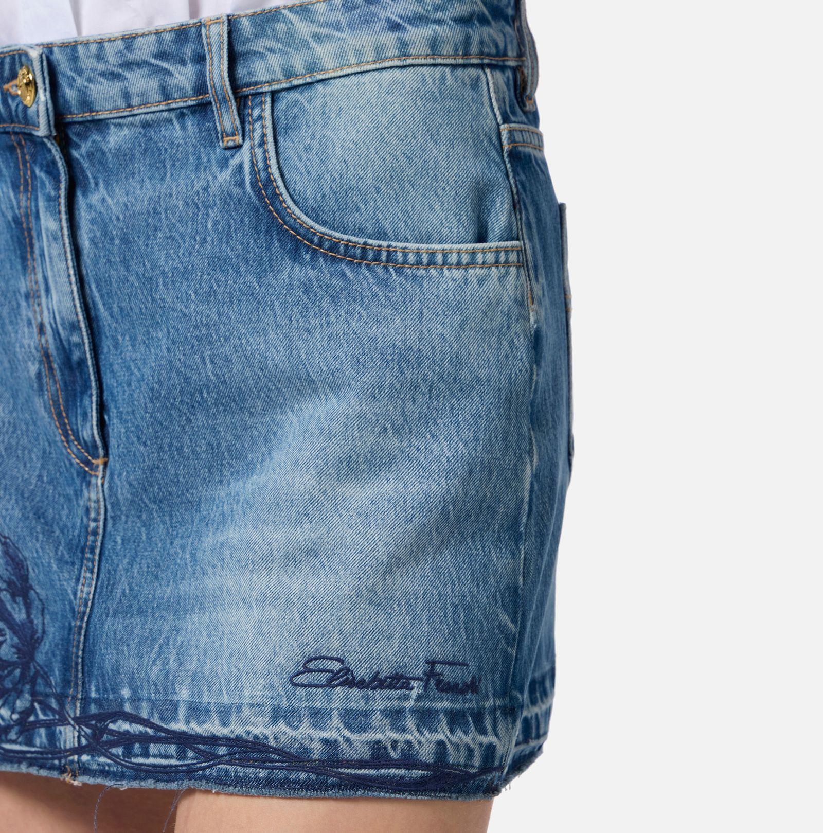 Minigonna in denim con ricamo floreale - Elisabetta Franchi GJ34N51E2 R34 ELISABETTA FRANCHI 