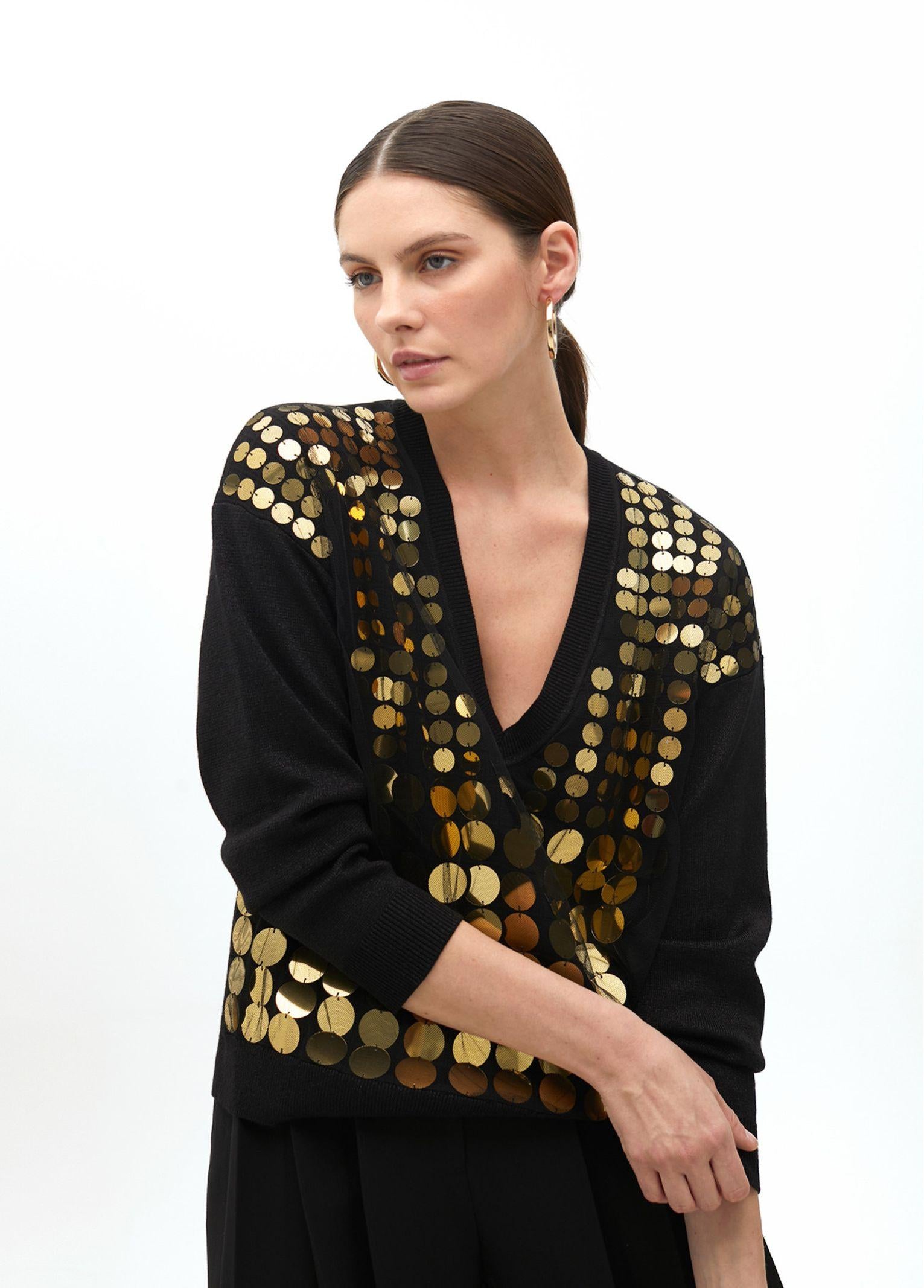 Maglia in rete con paillettes dorate MF2511026 2N5 MAITE 