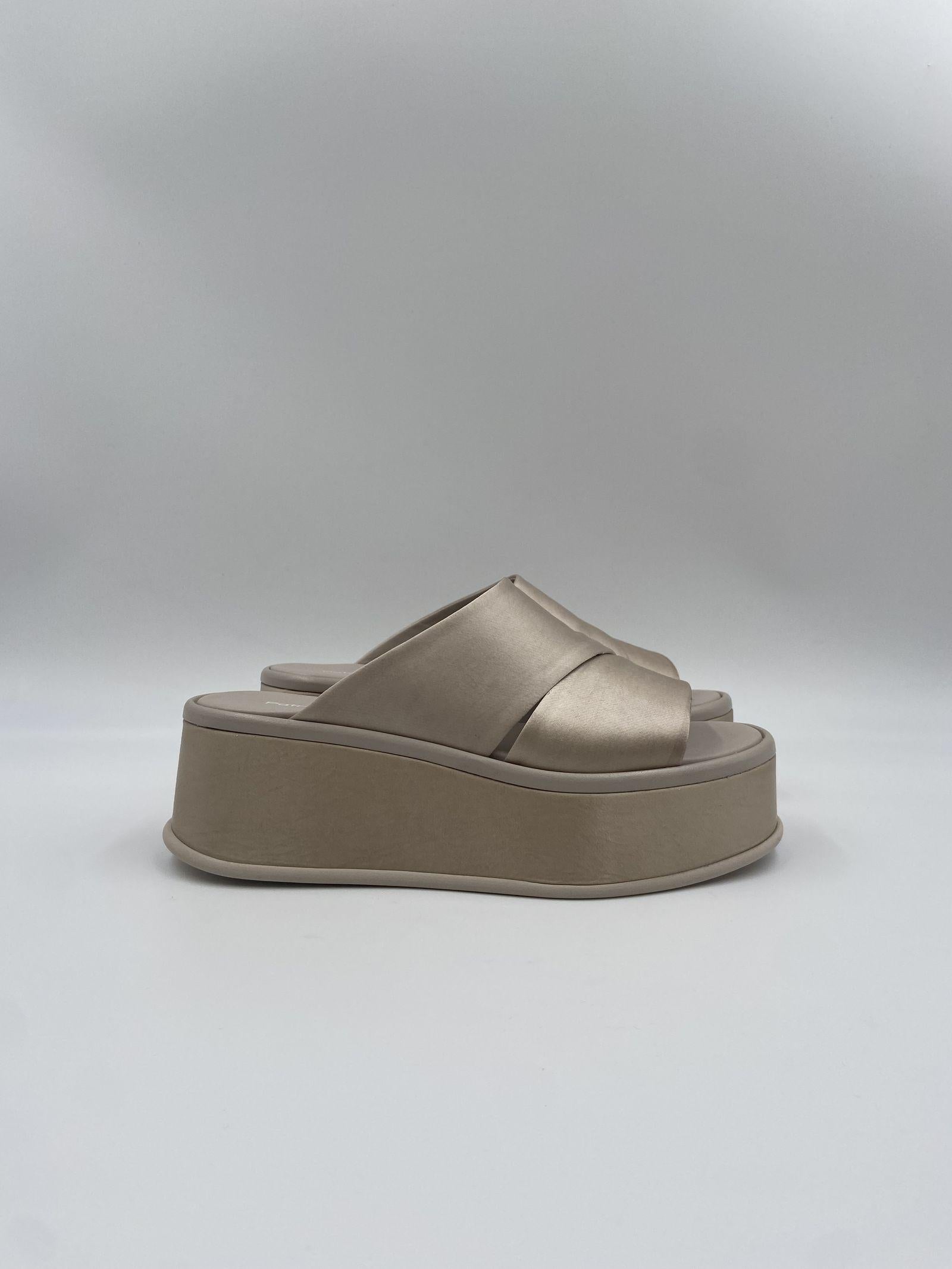 Sandalo zeppa satin SUNNY MAYA WASHED BEIGE PATRIZIA BONFANTI 