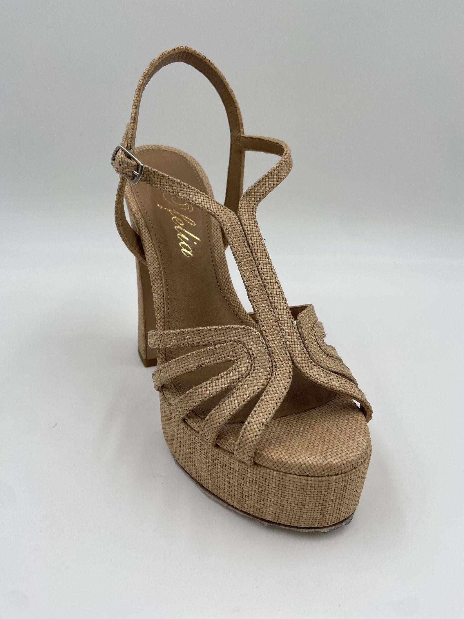 Sandalo con plateau in rafia H2316 BEIGE OFELIA 