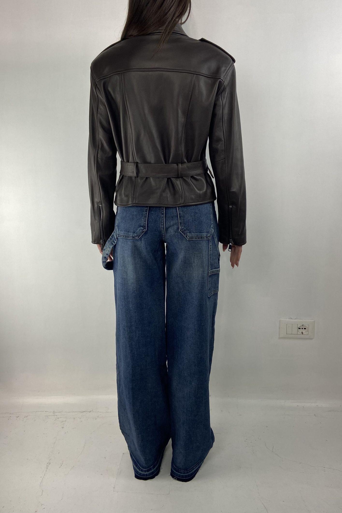 Giubbotto chiodo in pelle P104 NERO OFELIA 